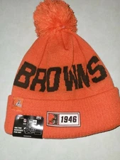 Cleveland Browns New Era Orange 1946 Helmet Logo Knit With Ball Winter NFL Hat