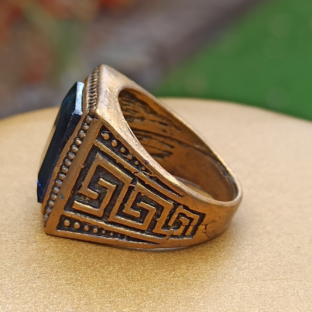 Vintage Men's Ring Massive Royal Blue Rhinestone Women Art Deco