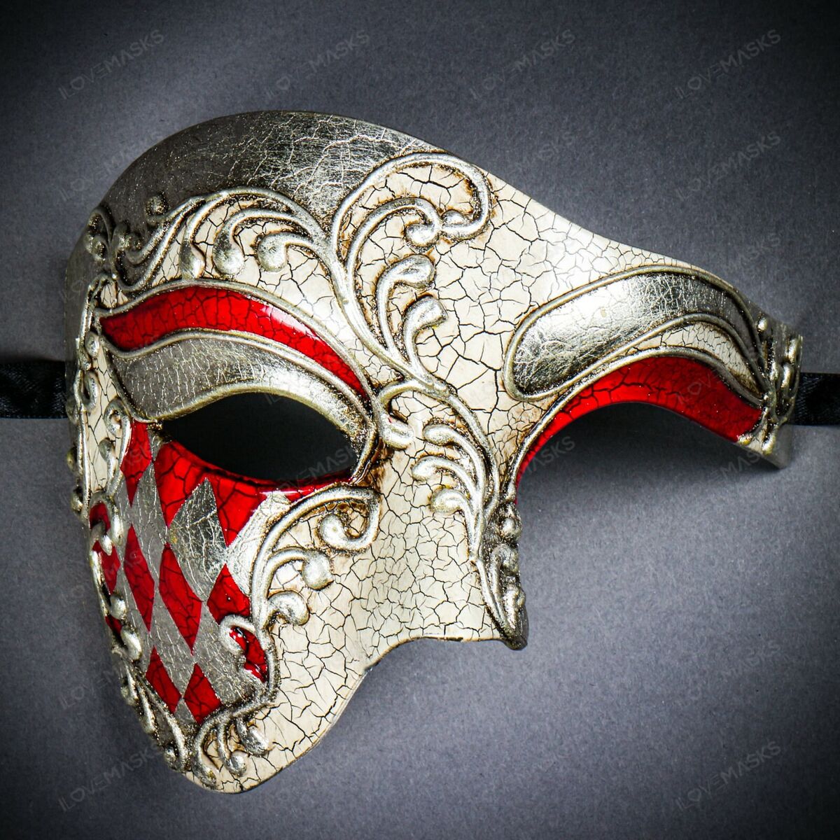 Phantom Crackle Red Silver Luxury Venetian Half Face Phantom Crackle Red Silver Luxury Venetian Half Face