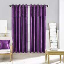 Crushed Velvet Band Curtains PAIR Eyelet Faux Silk Fully Lined Ring Top UK Sizes
