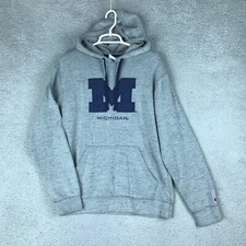 Champion Michigan Wolverines Mens Long Sleeve Drawstring Gray Fleece Hoodie M