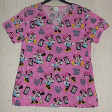 EXCELLENT WOMENS Disney Minnie Mouse NOVELTY "SELFIE" PRINT SCRUBS TOP SIZE S