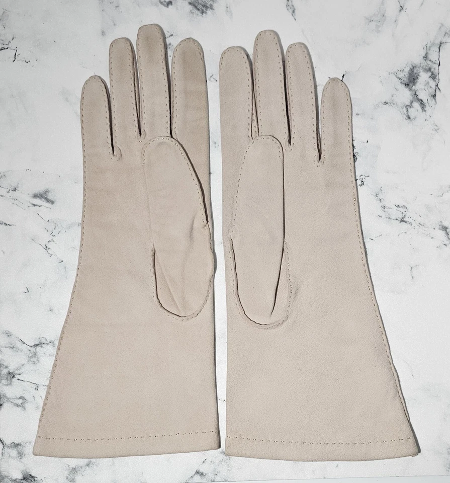 Guantes largos formales de noche de gamuza de piel de cordero Hermes vintage para dama talla 6 1/2 Foto 3 de 4