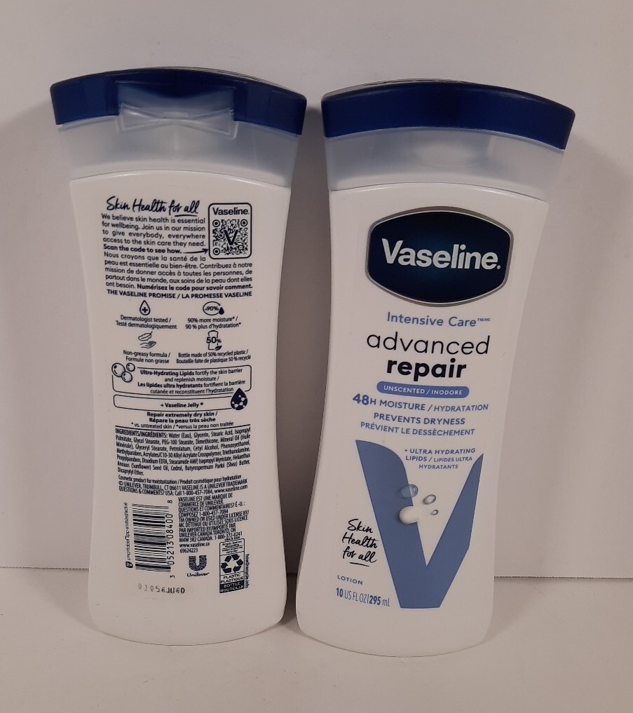 2 Pack Vaseline Intensive Care Advanced Repair Lotion, Unscented, 10 fl oz