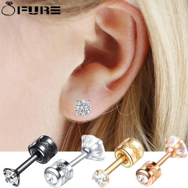 Pair of Round Stud Earrings Hypoallergenic Surgical Steel Backscrews Piercing