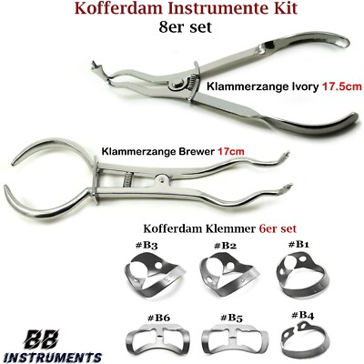 Kofferdam Klammerzange Ivory Brewer Klammern Flügellos Rahmen Oralchirurgie 8er