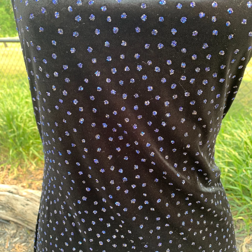 Maxi Vestido Vintage Terciopelo Sin Mangas M Negro Años 90 Y2K Baile de graduación Fiesta Brillo Abertura Elástico Foto 3 de 4