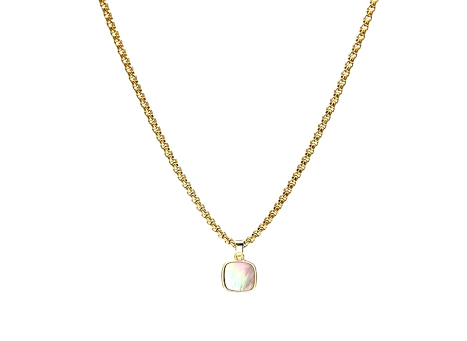 Collar Colgante Oro Forma Cuadrada Madreperla Piedras Preciosas para Hombre/Mujer Foto 2 de 4