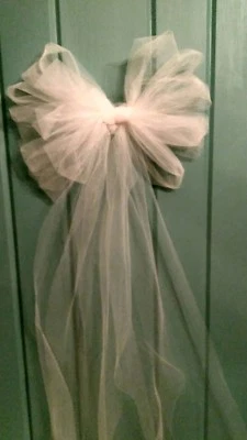 8 Ivory Wedding Tulle Pew Bows OR ANY COLOR RUSH ORDERS AVAIL - Image 1 of 2