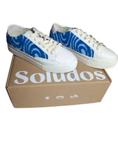 Soludos Women's Size 8.5 Ibiza Platform Psychedelic Spiral Leather Sneakers Blue