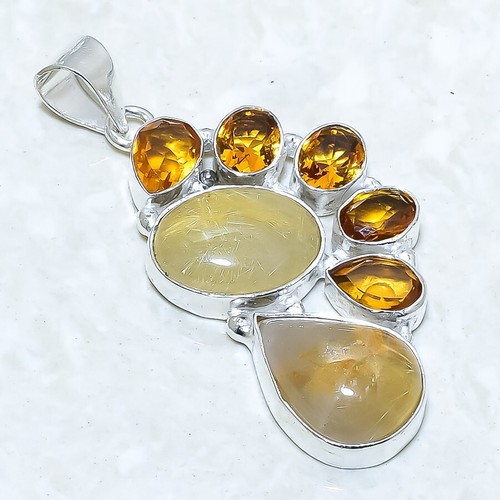 Orecchini A Goccia In Argento 925 Con Quarzo Rutilo Dorato – Lunghi 3,5 Cm, Pietre Naturali A+, Regalo In Scatola