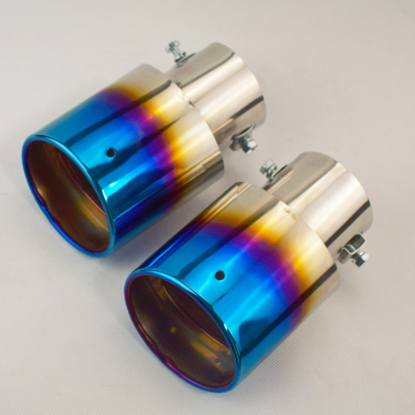 2PCS Slant Burnt Titanium Vehicle Stainless Steel Exhaust Tail Pipe