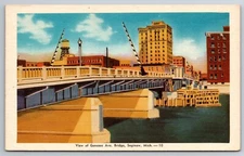 Vintage Postcard MI Saginaw Genesse Avenue Bridge Linen