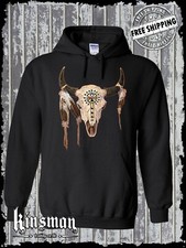 Buffalo Skull Native American Feather Hoodie / Sweatshirt Indian