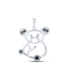 Teddy Bear Diamond Pendant 10K White Gold Black  White 1/12 Cttw Open Frame