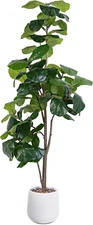 Artificial Fiddle Leaf Tree, 6Ft Faux Plant Fake Ficus Lyrata Trees with White P