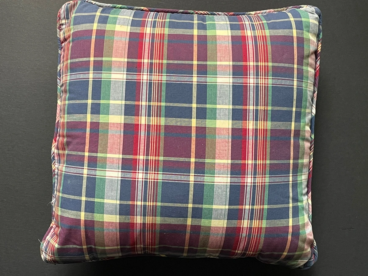 *Vintage RALPH LAUREN Garrison MADRAS Plaid Decorative Bed SQUARE PILLOW  Insert