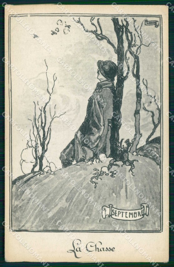WWI WW1 Propaganda Francese La Chasse PIEGHINE cartolina KF4332