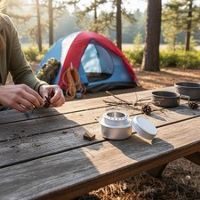 Kompakter Spirituskocher für Camping Wandern tragbar leicht mit Deckel – Bild 9