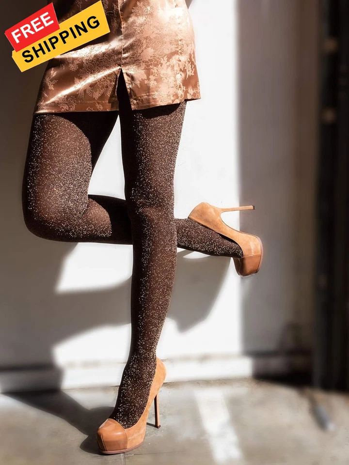Meia-calça Leg Avenue feminina elástica cintura alta lurex cintilante com metal...  - Imagem 2 de 4