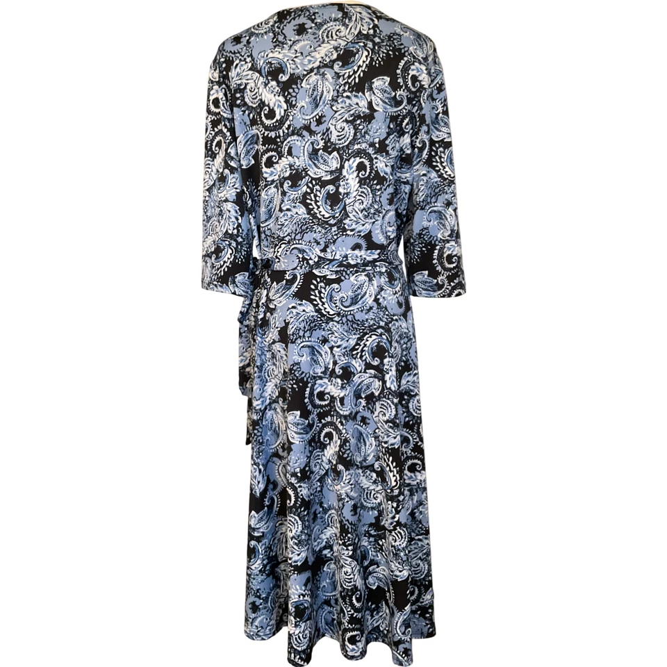 Vestido Emma & Michele Para Mujer Grande Negro Azul Envolvente Floral Cachemira Largo Midi Foto 2 de 4