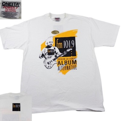Vintage Single Stitch Rock Tee Mens Large White Albert Einstein FM 101.9 90s