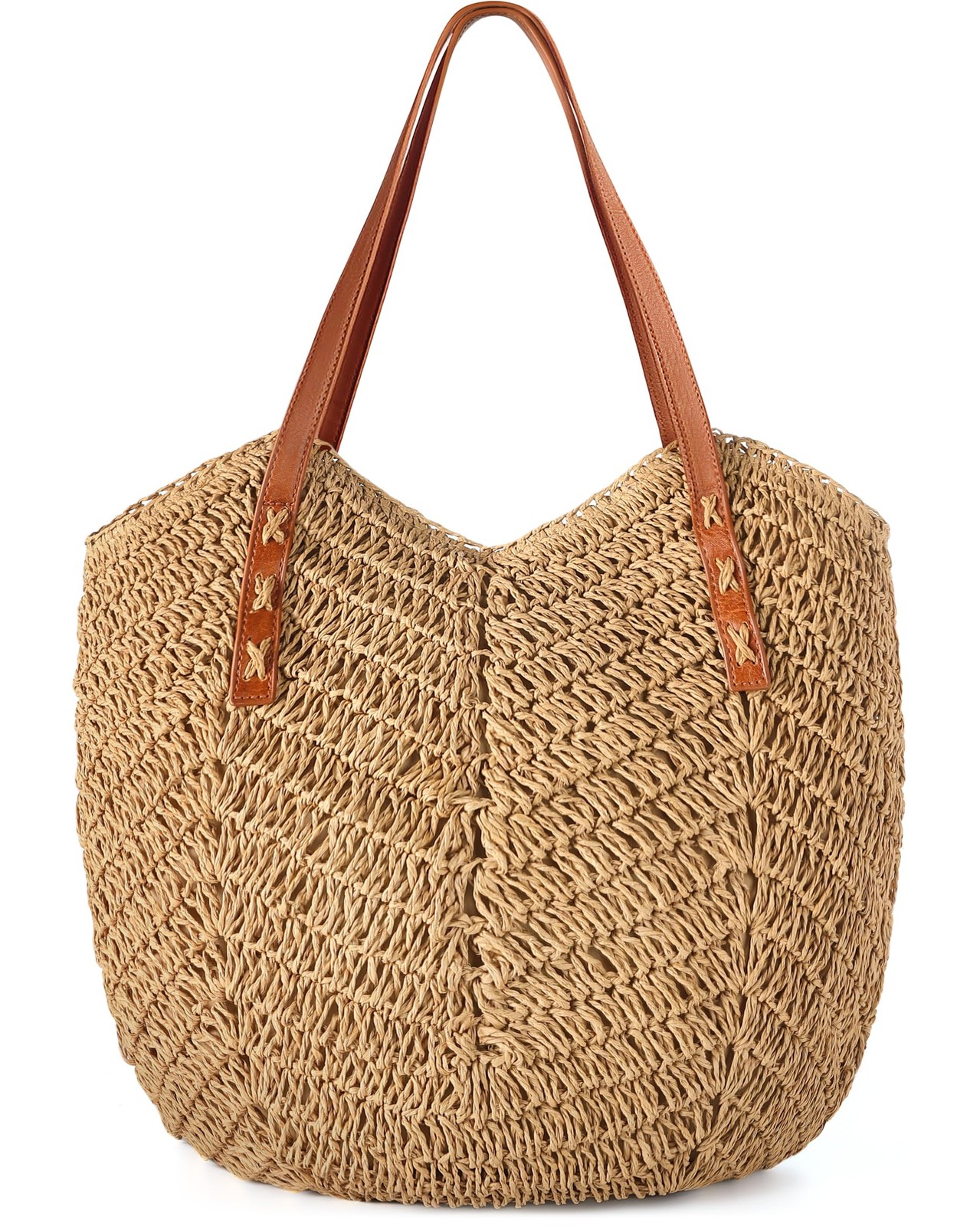 Bolso de Paja - Bolsas de Playa Grandes para Mujer con Cremallera, Bolso de Playa Tejido Suave, Cas...
