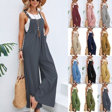 Ladies Wide Leg Pants Dungarees Jumpsuit Loose Summer Overalls Rompers PLUS SIZE