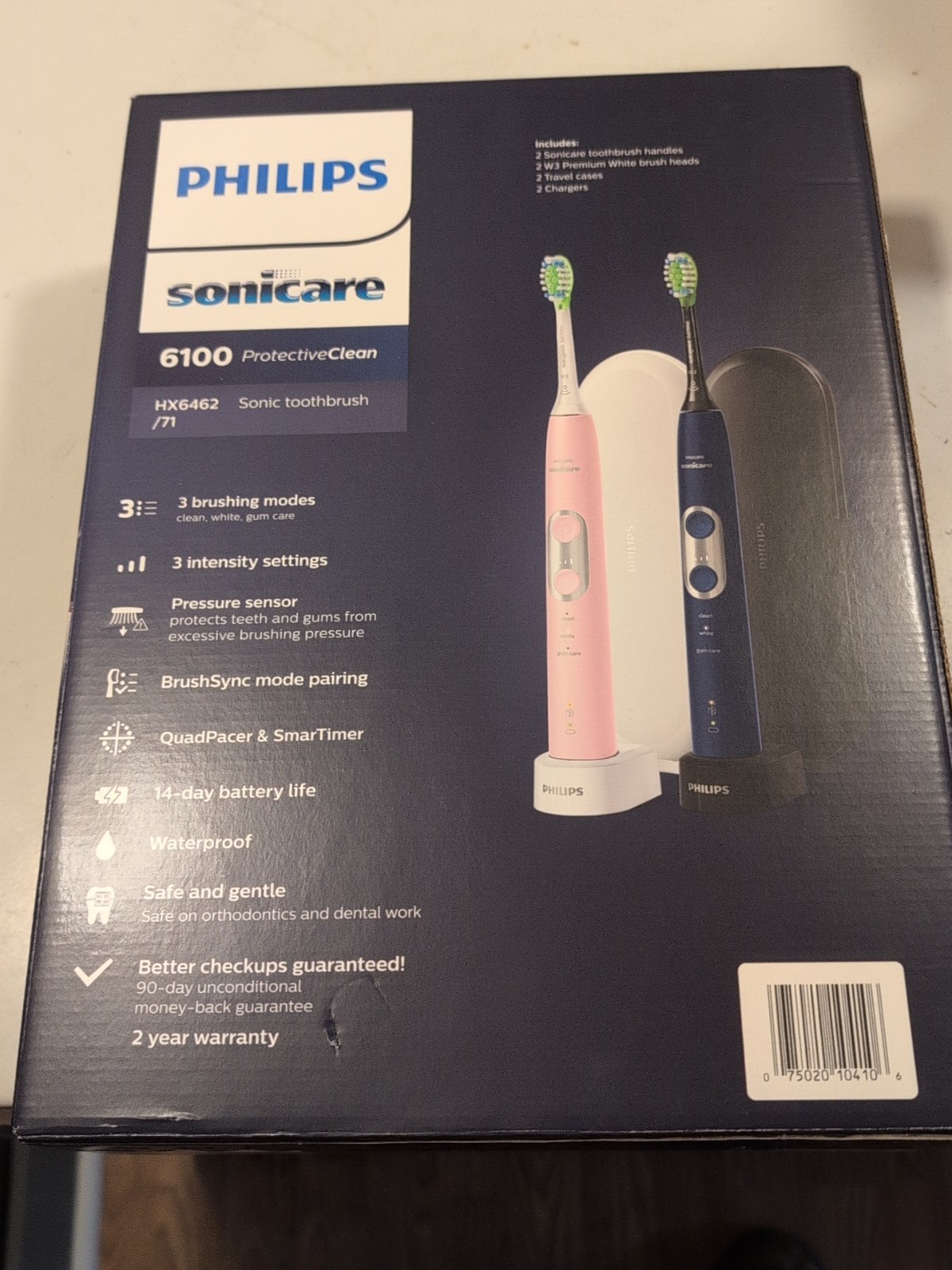 Philips Sonicare 6100 ProtectiveClean Power Toothbrush 2 Pack, Navy/Pink *New