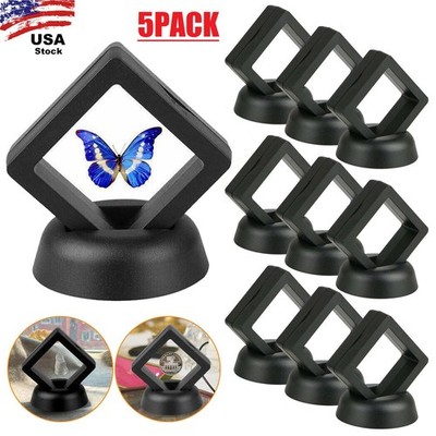 5×3D Floating Coin Display Frame Stand Holder Jewellery Shadow Box Case Set Gift