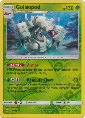 Golisopod 9/145 Holo Rare Guardians Rising Pokemon Reverse Holo Lightly Played