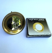 Vintage Stand Up Brass Travel Mirror Gold Tone Mini Round Frame With Box Vintage Stand Up Brass Travel Mirror Gold Tone Mini Round Frame With Box