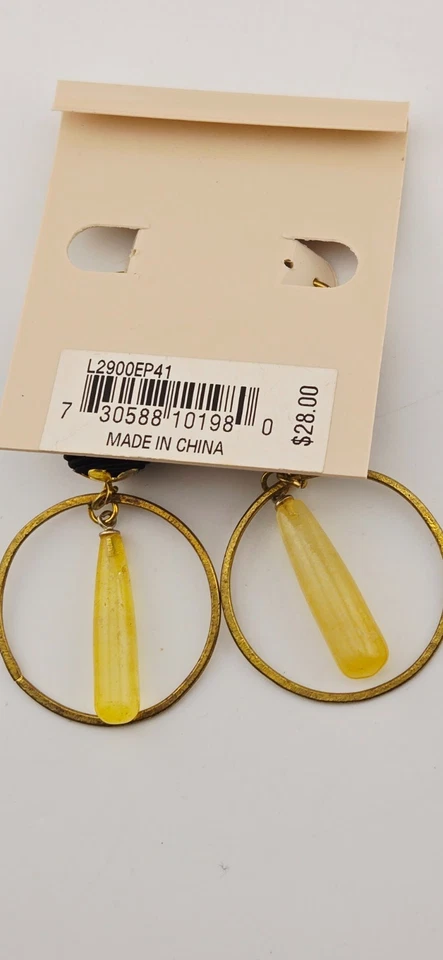 Pendientes circulares colgantes Ralph Lauren con cierre de palanca bola negra y lágrima de vidrio amarillo Foto 3 de 3