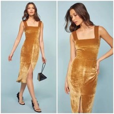 Reformation 'Emira' velvet midi dress, gold, 4