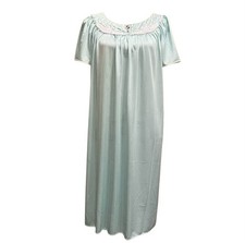 Lorraine Nightgown Floral Mint Sz L Nylon Grannycore Satin Lingerie Nightie Vtg