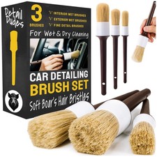 Car Detailing Brush Set 3-Pack, Interior and Exterior, 3 Pack Starter , Brown