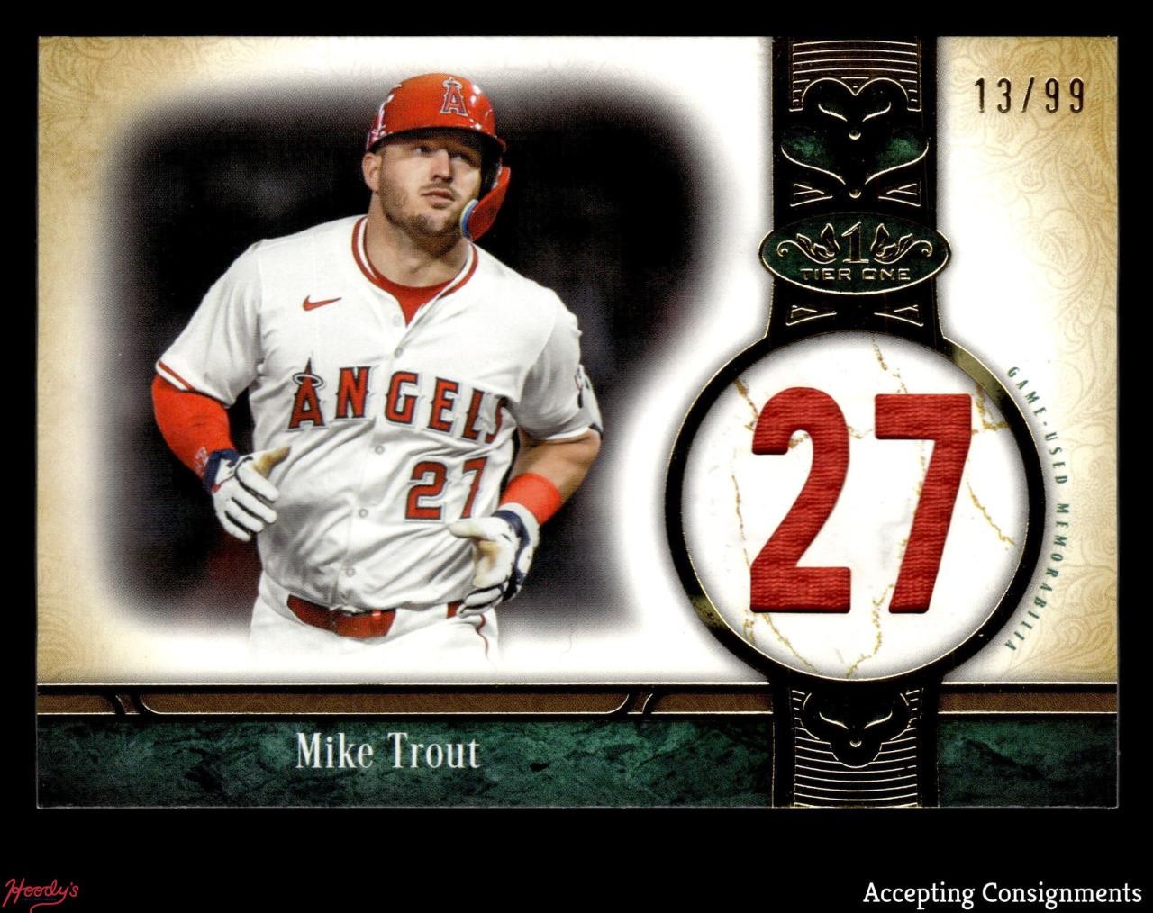 2026 Topps Tier One Jersey Number Relics Mike Trout GAME USED JERSEY 13/99 view 1