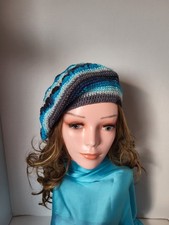 Handmade Crochet BERET Hat Acrylic Size L/XL  Multicoloured Unisex Lightweight 