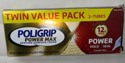 2 Tubes Poligrip Denture Power Max Hold & Seal Twin 2.2oz/2pk Box exp11/27 NEW