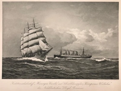 Schiff Herzogin Cecilie Dampfer Kronprinz Wilhelm Norddeutsche Lloyd Litho 30x23 - Bild 1 von 4