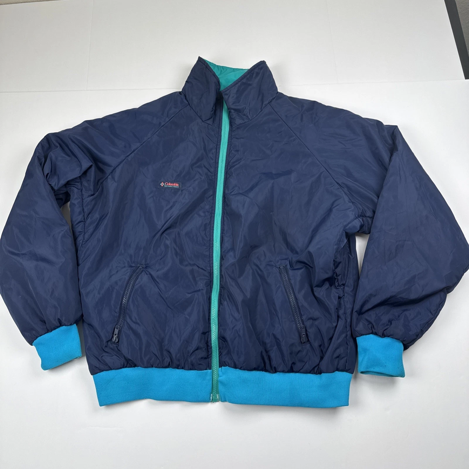 Vintage Columbia Reversible Bomber Jacket Blue/Teal READ (Approx. Men’s M)