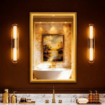 USHOWER 24x36 Gold Wide Frame Bathroom Mirror HD Tempered Glass Vanity Mirror US