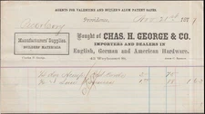 Chas H George English German American Hardware invoice Providence RI 1877