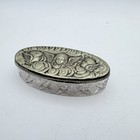 Vintage Cherub Putti Oval Trinket Box Pressed Glass Dresser Vanity Jewelry Box — photo 1