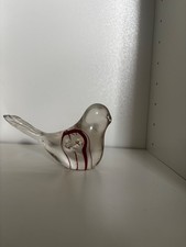 Solid Art Glass Bird Figurine Red Swirl Colouring Hand Formed