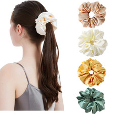 Large Oversized Jumbo Soft Satin Silk Hair Scrunchies Elastic Ponytail Ties