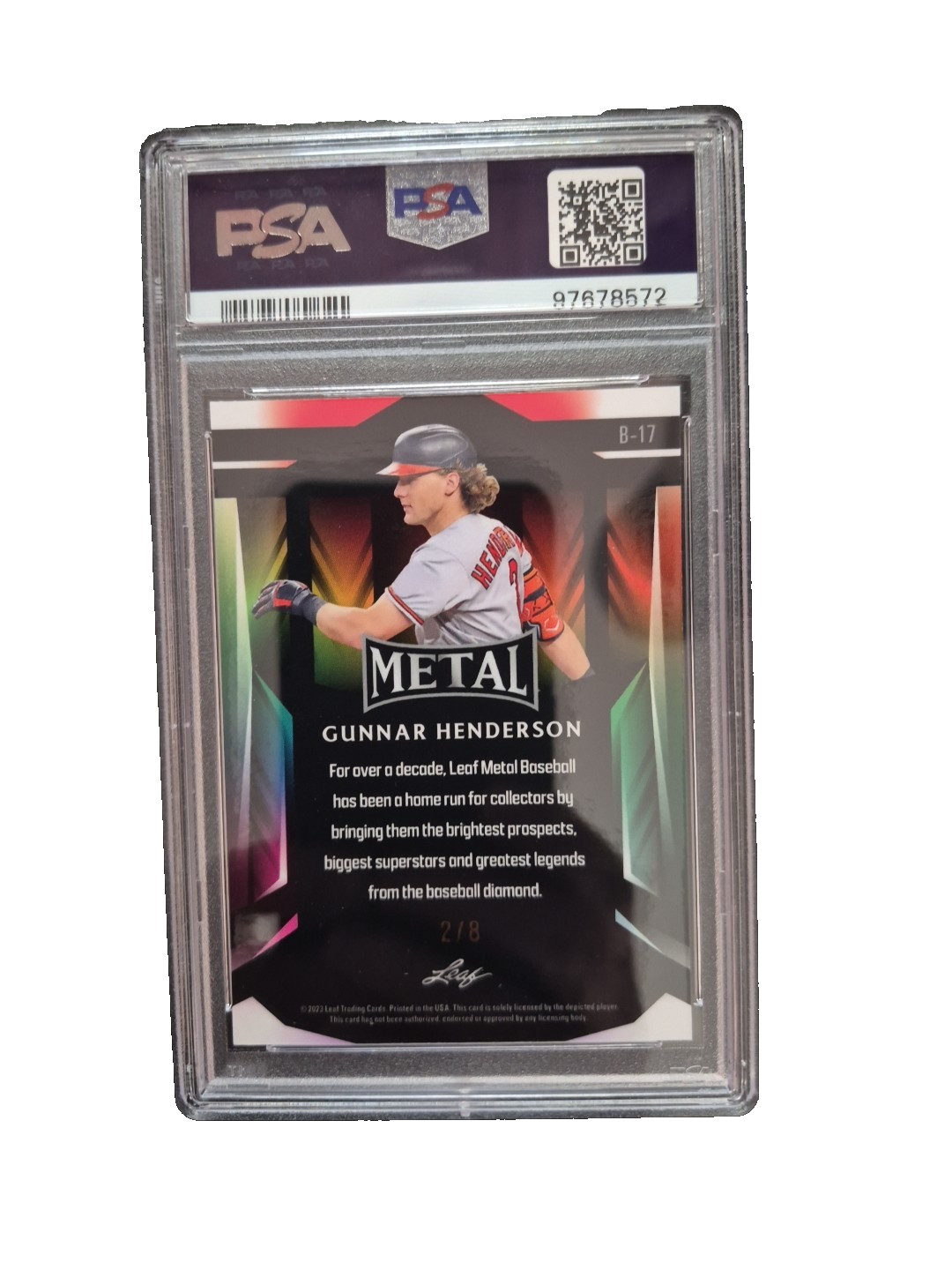 2023 Leaf Metal Gunnar Henderson #B17 SILVER CRYSTAL /8-PSA 9 MINT-POP 1-SSP view 2