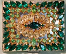 Vintage Elgin American Muti-Green Women's 1950s Rhinestone Powder Compact