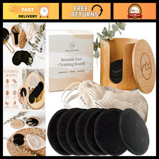 Reusable Makeup Remover Pads - Eco-Friendly Black Bamboo Cotton Rounds Set with