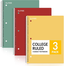Spiral Notebooks, 3 Pack, 1-Subject, College Ruled Paper, 8" X 10-1/2", 70 Sheet
